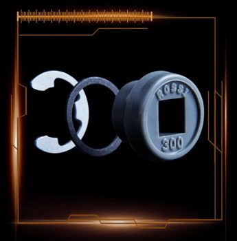 Clip-on bushing for 3/8" bar (open ended, with e-clip + washer)