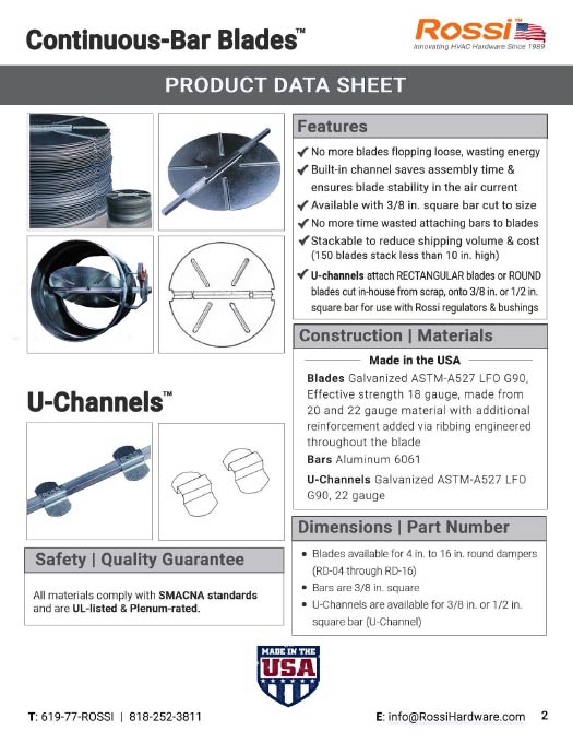 HVAC Damper Blades Data Sheet